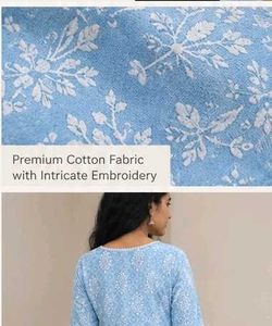 Light Blue Printed Cotton Kurta