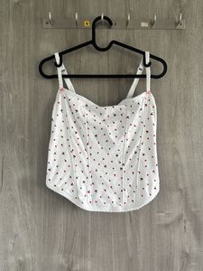 Cute White Corset Top with Cherry Print