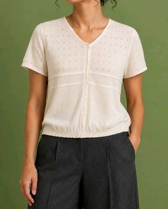 Cream Button-Up Short Sleeve Top