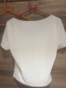 Cream Ribbed Square Neck Top