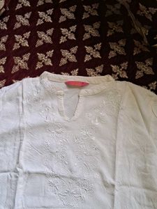 White Embroidered Short Kurti