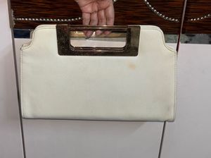 Elegant White Clutch with Gold Handle