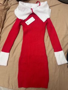 Red Off-Shoulder Sweater Dress