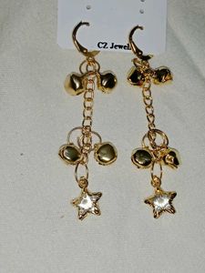 Elegant Gold Earrings with Green Stone