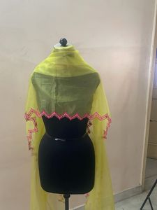 Chic Yellow Dupatta with Pink Border