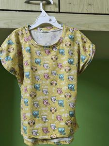 Cute Owl Print Yellow T-Shirt and purple T Shir