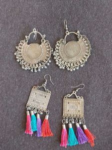 Boho Ethnic Oxidized Earrings Set of 2