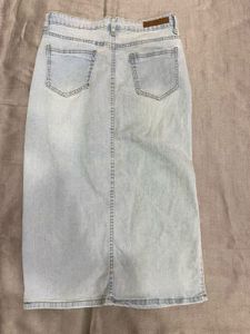 Light Wash Denim Midi Skirt with Slit