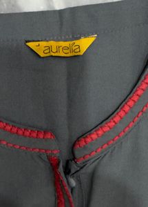 Grey Sleeveless Kurta with Red Trim