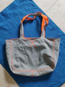 Gray Tote Bag with Orange Trim