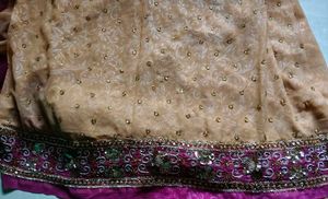 Embellished Beige Saree with Purple Border