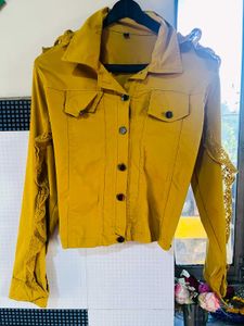 Stylish Mustard Yellow Lace Trim Jacket