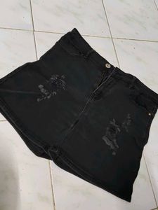 Black Distressed Denim Shorts