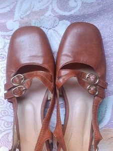 Brown Slingback Block Heels