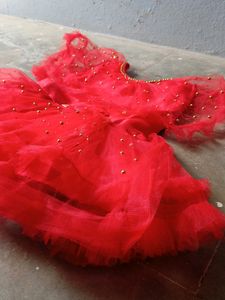 Girls Maroon Net Frock