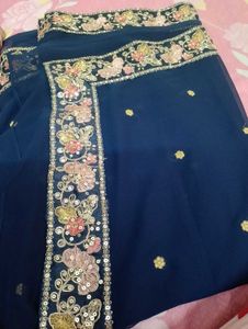 Navy Blue Saree with Embroidered Border