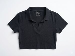 UR3_N Ribbed V-Neck Polo Crop Top