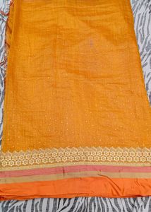 Orange Colour Stone Work Saree