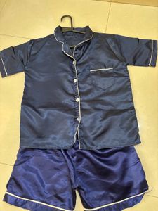 Navy Blue Satin Loungewear Set