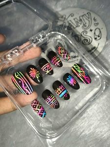 Vibrant Neon Tribal Press-On Nails