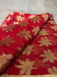 Stunning Red Saree with Gold Motif