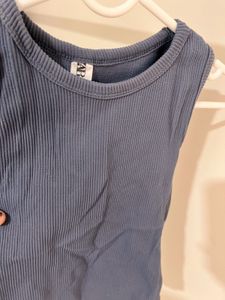 Ribbed Sleeveless Blue Tank Top