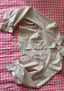 Pinstripe Cropped Button-Up Shirt