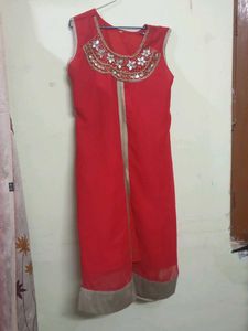 Red Embellished Kurta Set