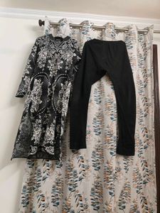 Stylish Black & White Printed Kurta Set