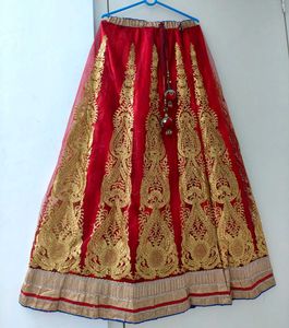 Red &amp; Gold Embroidered Lehenga Skirt