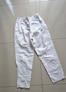 Cream Linen Blend Pants