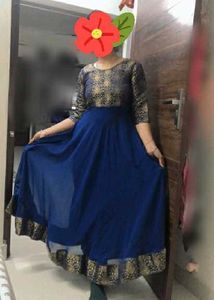 Elegant Royal Blue Anarkali Kurta with Gold Border