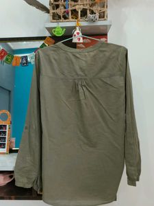 Olive Green V-Neck Long Sleeve Top