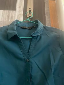 Teal Collared Button-Up Top