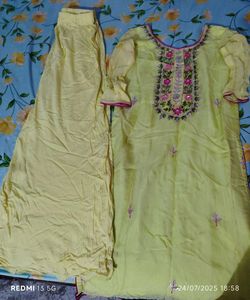 Lime Green Embroidered Kurti With Sharara