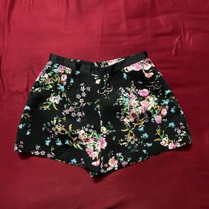 Floral Black High-Waisted Shorts