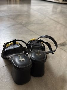 Stylish Black Sandals with Gold Buckle