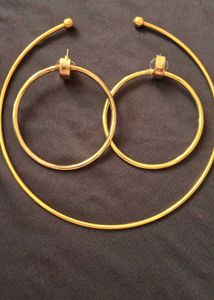 Gold Tone Hoop Earrings &amp; Layered Necklace Set