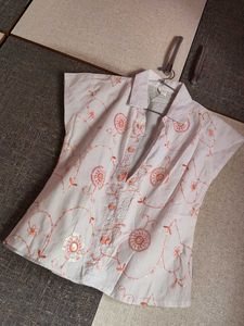 Embroidered Button-Up Top