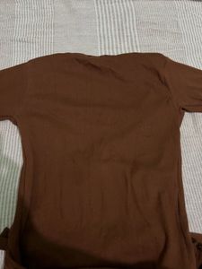 Brown V-Neck Wrap Top
