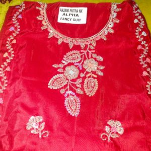 Maroon Sequined Kurta Set with Floral Dupatta
