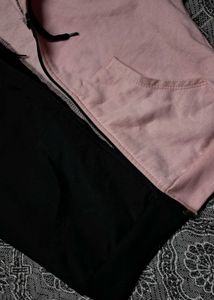 Colorblock Zip Up Hoodie - Black &amp; Pink