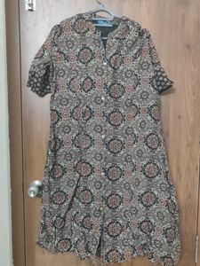 Vintage Abstract Print Button-Up Dress