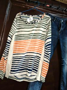 Striped Long Sleeve Top &amp; Jeans Set