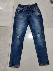 High Waisted Ripped Blue Jeans