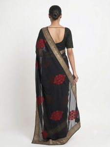 New Saree - Black with red embroidery