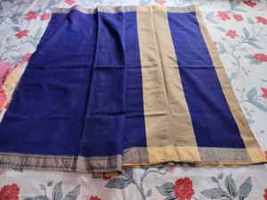 Handloom Cotton Blue Saree with Golden Border✨🔥