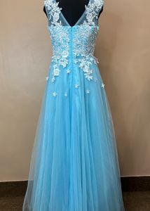 Light Blue Lace Tulle Gown