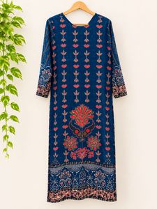 Blue Printed V-Neck Kurta