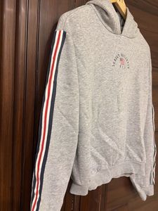 Gray Hoodie with Striped Sleeves